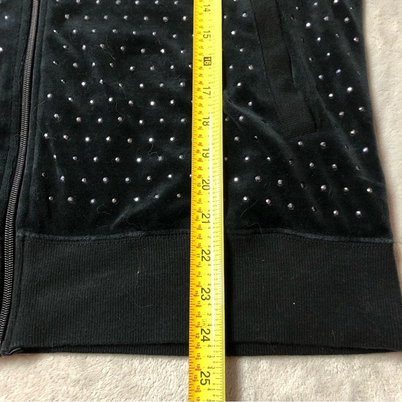 Calvin Klein Black Velour Full Zip Hooded Jacket With Silver Rhinestones - Picture 11 of 13